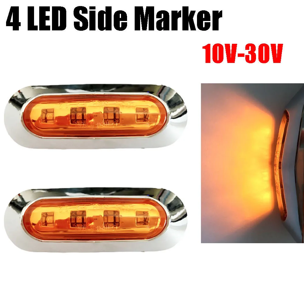 2x 12v 24v AmberRed 4-LED Side Marker Tail Light Lamp Clearance Trailer Truck (6)