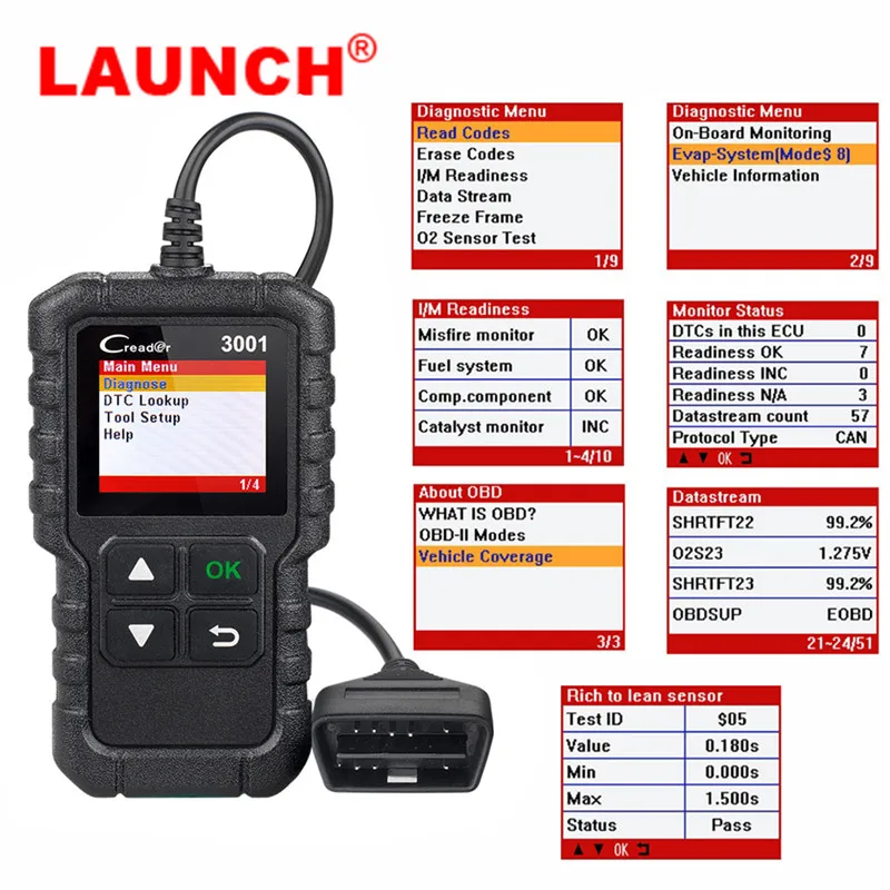 Launch X431 CR3001 OBD2 OBDII Автомобильный сканер для считывания кода Creader 3001 автомобильный диагностический инструмент такой же, как Al419 PK ELM327 AD310 сканирующий инструмент