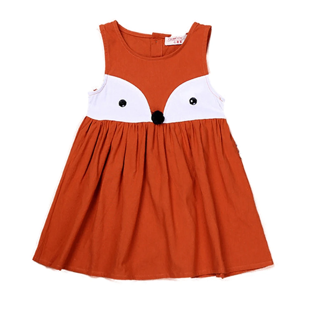 Summer Children Girls Dress 2017 New Sleeveless Cartoon Fox Dress for Kids Single Button Baby