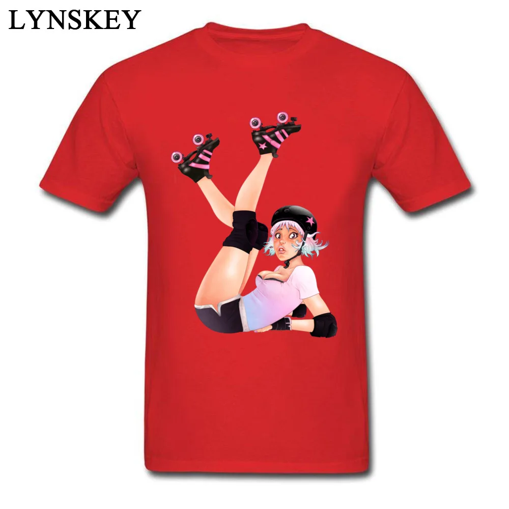 Party Summer/Fall Retro Roller Derby Pinup Girl Tops Shirt Hot Sale Crew Neck Short Sleeve Cotton Fabric Men T Shirts Casual Tee-Shirt Retro Roller Derby Pinup Girl red