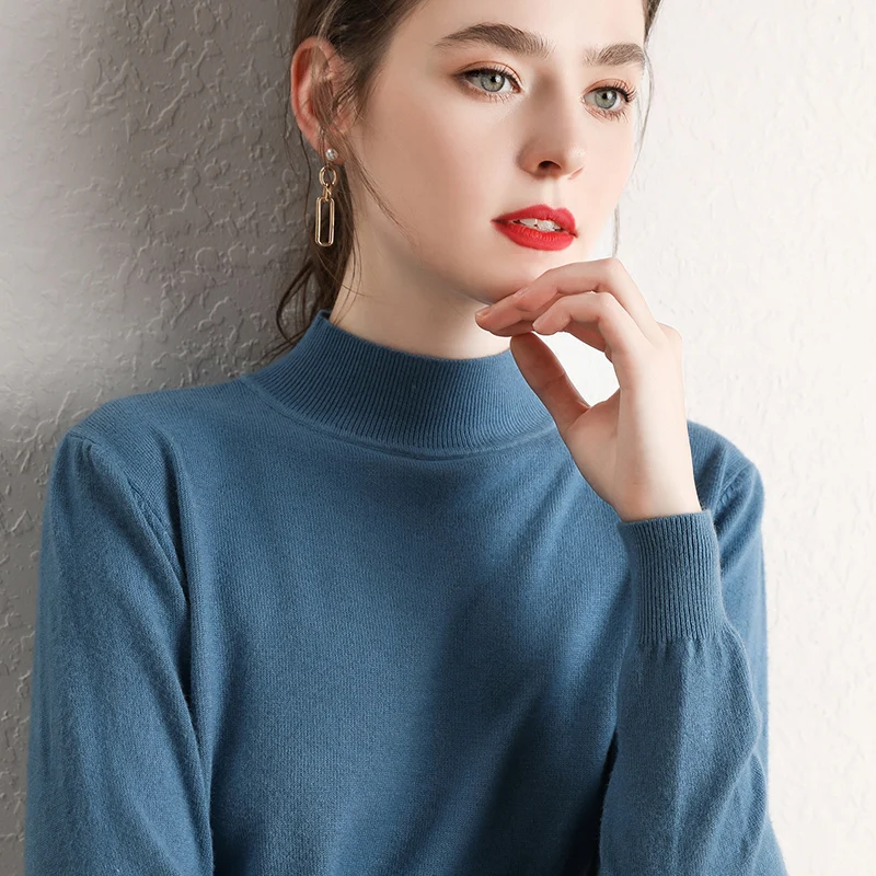 

BARESKIY2019 cashmere sweater women's pullover spring new long-sleeved slim bottoming wild half-neck sweater solid color sweater