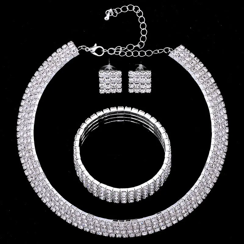 Кристалл, свадьба, для новобрачных Посеребренные Ювелирные наборы ожерелье серьги браслет украшения для женщин