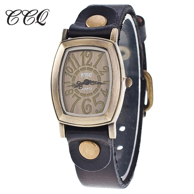 CCQ брендовые Модные Винтажные часы-браслет из коровьей кожи, повседневные женские наручные часы, Роскошные Кварцевые часы Relogio Feminino, подарок 1905 - Цвет: black