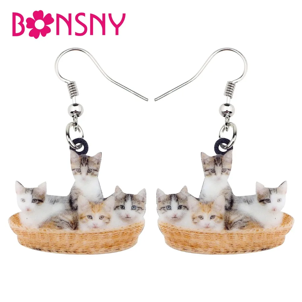 

Bonsny Acrylic Cute Litter Of Cats Kitten Earrings Dangle Drop Big Cartoon Animal Jewelry For Women Girls Teens Wholesale Gift