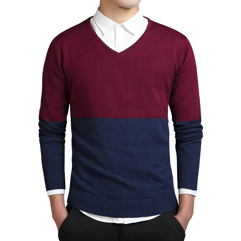 Мужские вязаные свитера с длинным рукавом, Мужская одежда, Регулируемый мужской вязаный свитер с v-образным вырезом, свободный короткий свитер, Мужской Топ, M-3xl, серый цвет - Цвет: wine red
