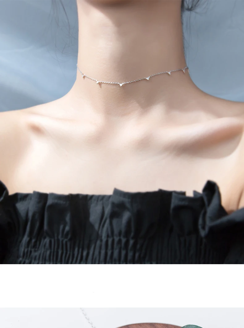 MloveAcc 925 пробы Серебряный Искрящийся CZ Шарм треугольник звено цепи ожерелье для женщин чокер ожерелье s ювелирные изделия