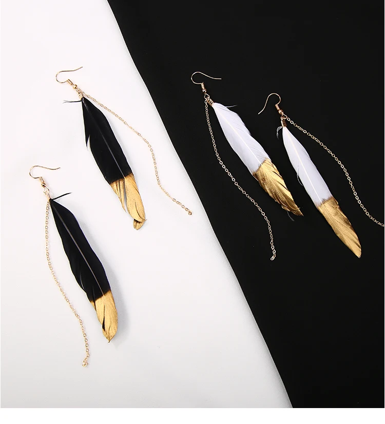 KARASU, богемные серьги-кисточки с перьями, длинная цепочка, висячие серьги для женщин, подарок для девушек, женские модные ювелирные изделия