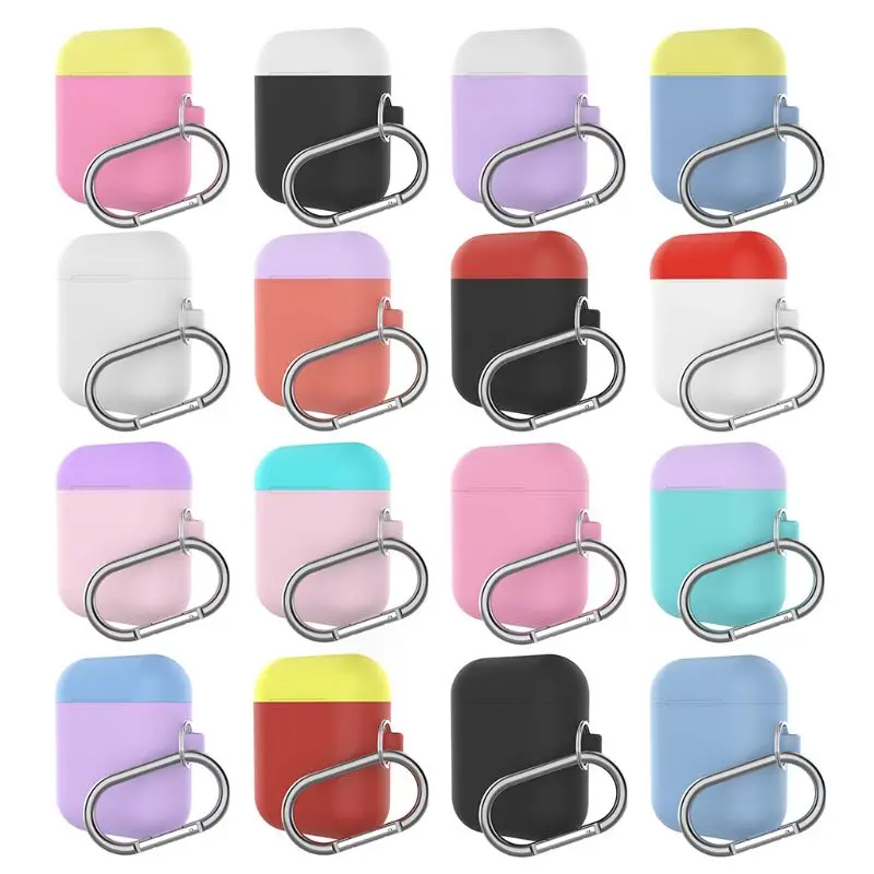 

Colorful Shockproof Protective Silicone Cover Skin Portable Carrying Case Box with Carabiner for Airpods