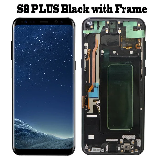 Супер AMOLED дисплей для samsung S8 Plus G955 G955F S8 G950F G950U G950W lcd кодирующий преобразователь сенсорного экрана в сборе с рамкой - Цвет: S8 Plus Black