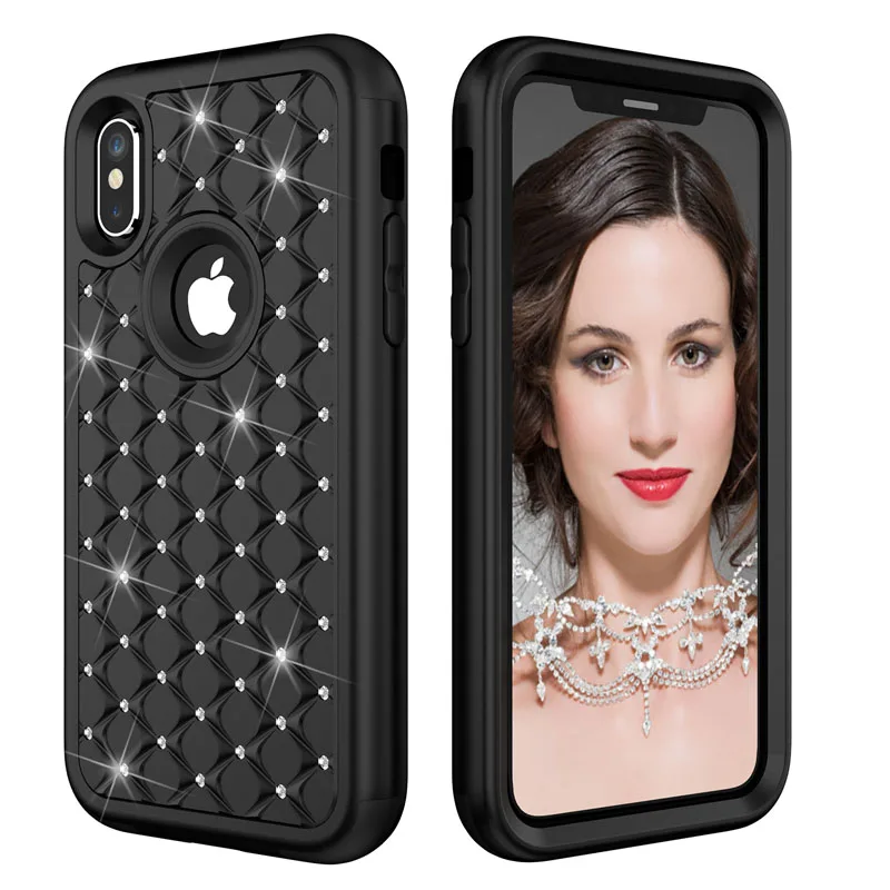 Bling Diamond Shockproof  Armor Case For iphone 11 12 13 Pro XS Max 8 7 Plus Cover 3 in 1 Silicon & PC Full Protection Back Case case for iphone 13 mini