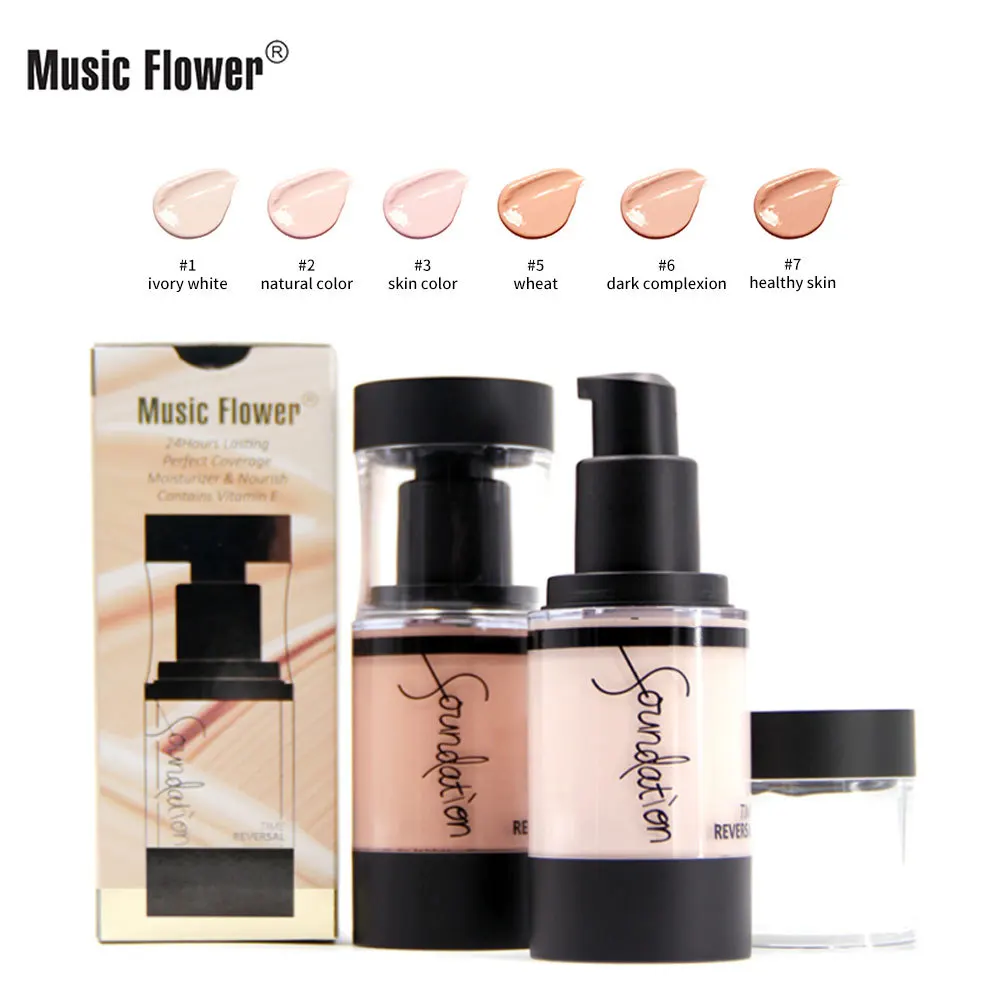 

Music Flower 6 Colors/lot Face Makeup 24 Hours Lasting Liquid Foundation Perfect Coverage Concealer Moisturizer