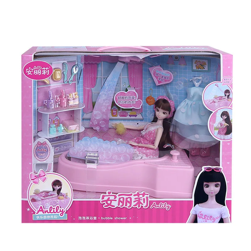 

Girl Doll Toy Bubble DIY Bathroom Tub Bath toys Set Gift Box House Furniture Children's educational gifts