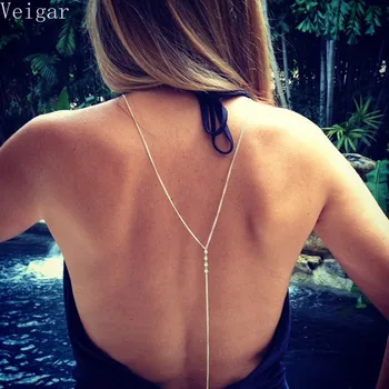 

2018 Summer Trendy Crystal Back Necklace Female 2018 Fashion Jewelry Women Long Tassel Y Necklaces Gold Silver Color