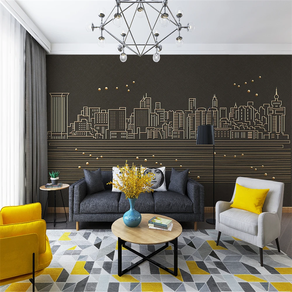 Custom 3d wallpaper simple atmospheric gold lines urban architecture TV background wall - silk waterproof material Custom 3d wallpaper simple atmospheric gold lines urban architecture TV background wall - silk waterproof material