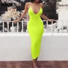 Kliou 2019 summer women sexy strap v-neck dress solid Neon color sleeveless skinny long dress female fashion vacation clothes 6