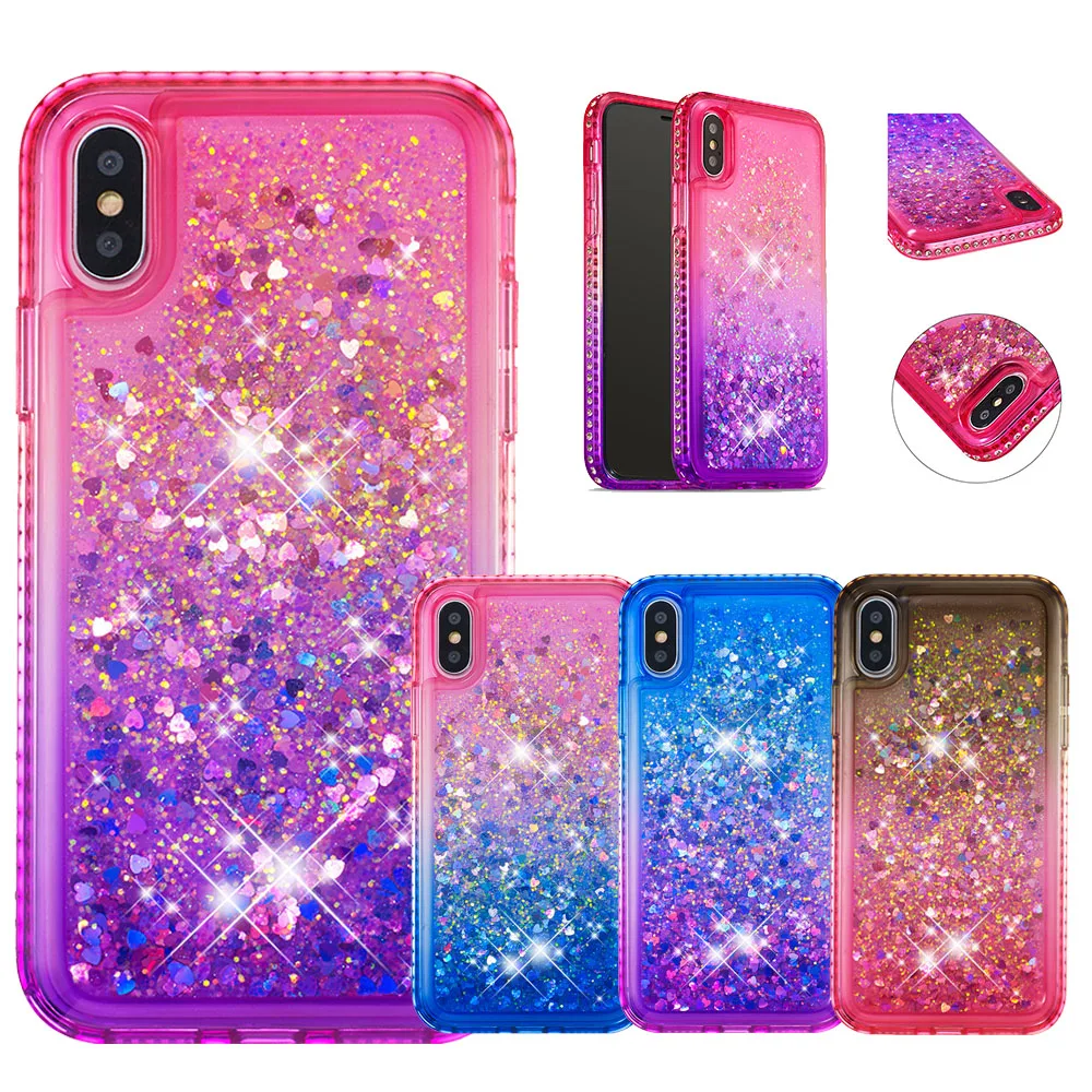 

Conelz Glitter Liquid Quicksand Gradient Color Case for iPhone X XS XR XS MAX Phone Back Case Shiny Soft TPU Cover for iPhone 8
