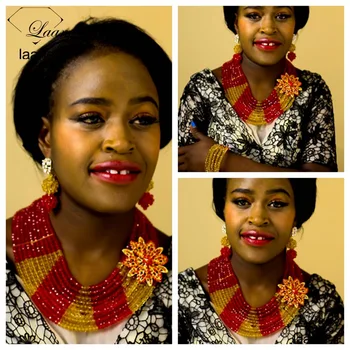 

Laanc Brand Indian Bridal Jewelry Set Nigerian Wedding African Beads Crystal Necklace AL288