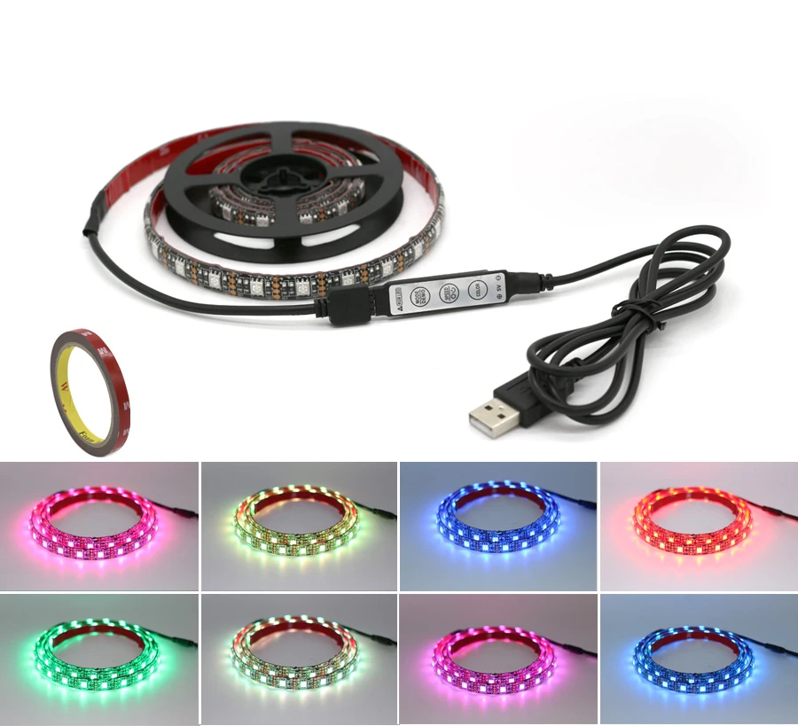 

1m 3m 5m 5050 SMD DC 5V USB charger power supply LED strip light RGB remote control USB cable adapter LED lamp Decor light