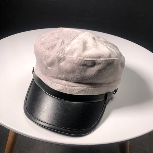 HT2031 осенне-зимние шапки для женщин, теплые шапки на плоской подошве в стиле милитари, в стиле «Утконос», «газетчик», винтажные береты из искусственной кожи - Цвет: Серый