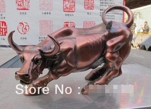 

WBY+++ shipping Chinese Red Bronze carve Wall Street wealth Bull OX Lucky Feng shui Statue