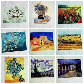 

mix 9pcs Handmade cloth DIY canvas fabric sewing for purse home decora Photo cloth Apricot flower sunflower van gogh