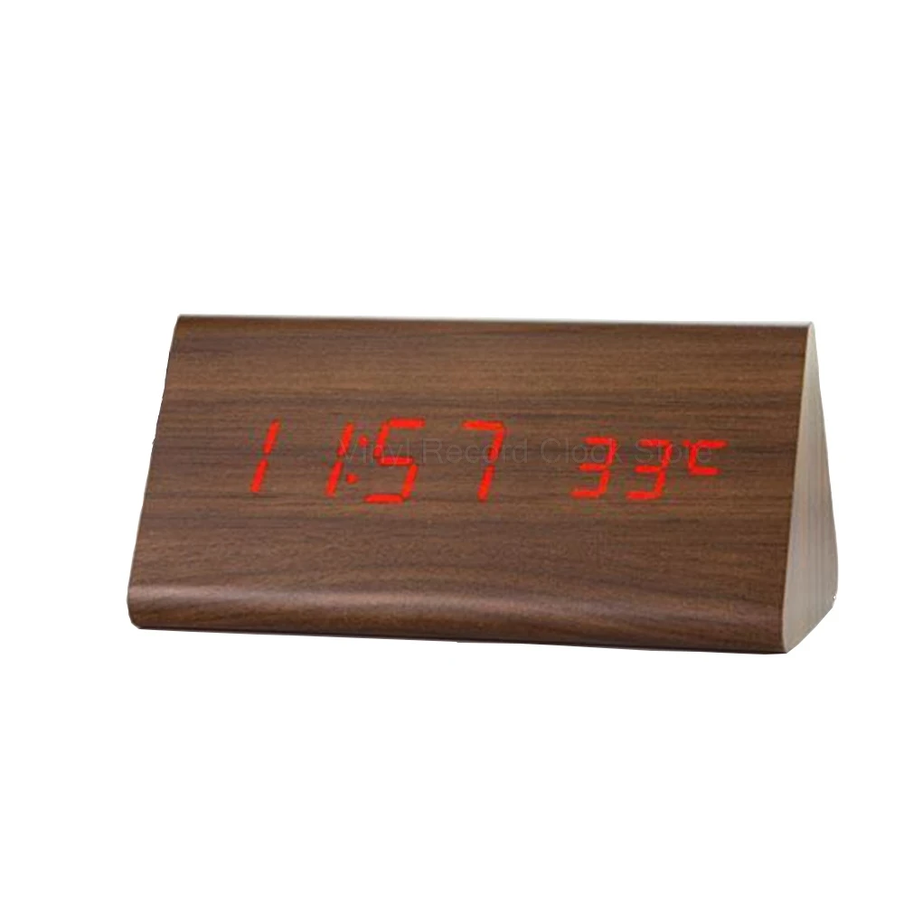 Цифровой будильник Настольный деревянный светодиодный часы светится в темноте управление звуком электронный дисплей термометр домашний Декор подарок