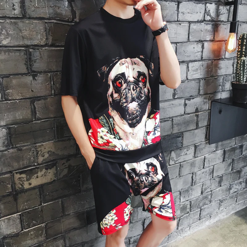 

Dot Animal Print Tracksuit 2pcs Sweat Suit Set Tracksuit Men 2018 Summer Fashion Designer Print Casual Holiday Beach Set