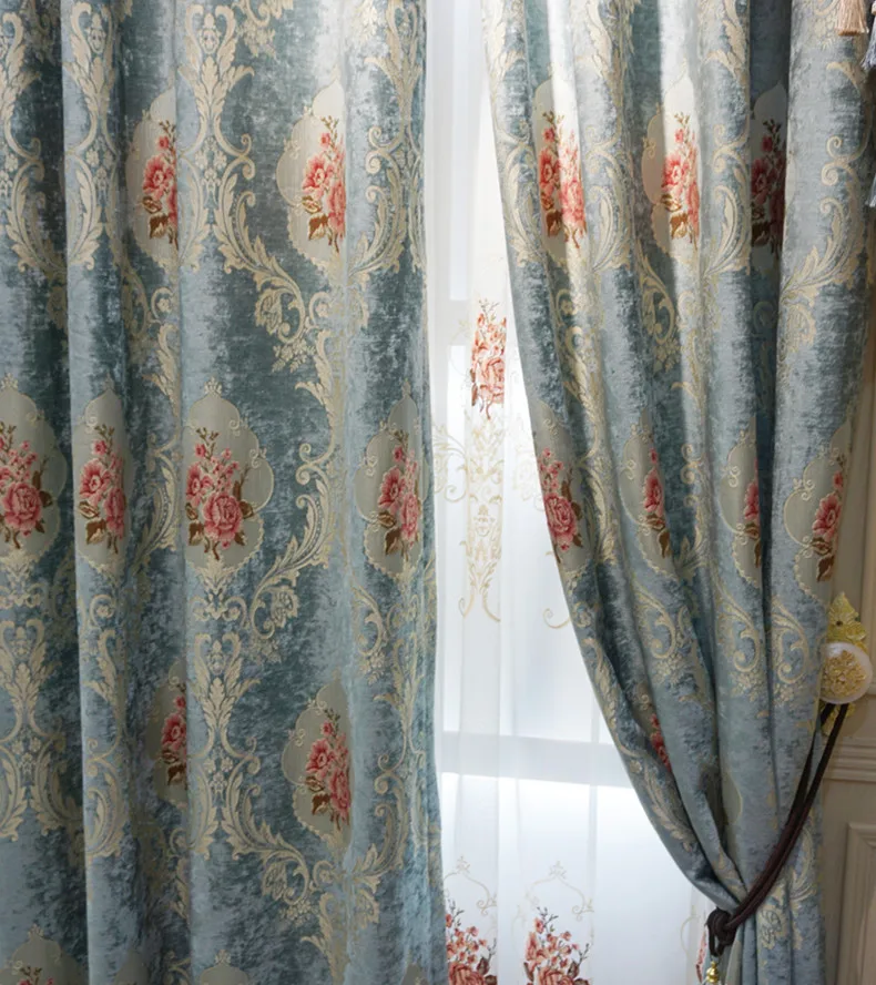 Синий рельефный дизайн шенилл жаккардовые плотные ткани для гостиной спальни Европейский роскошный домашний декор T115#4