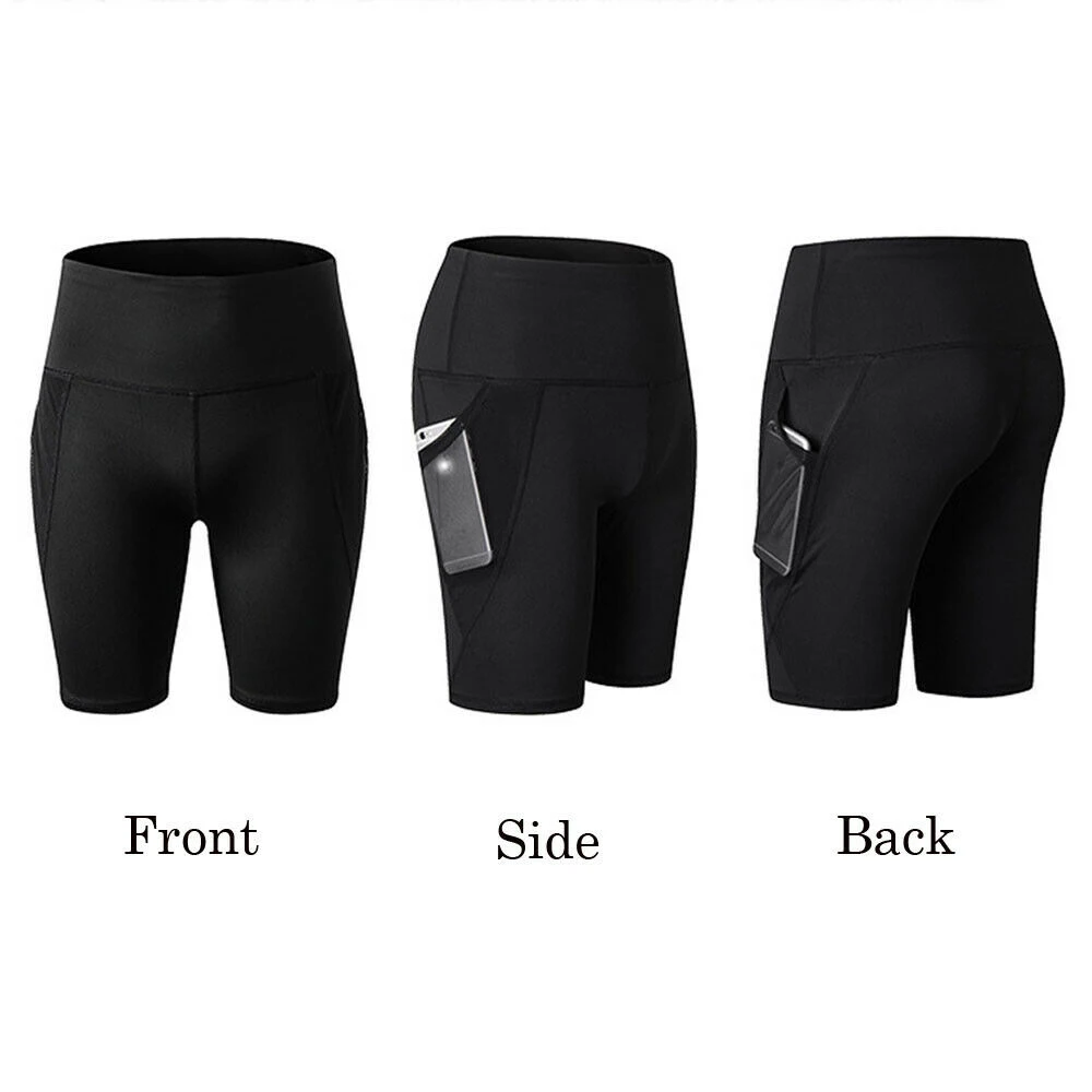 Для женщин мелочам Шорты Mid-Tight Спорт Одежда для йоги стрейч упражнения сетчатый карман трусики