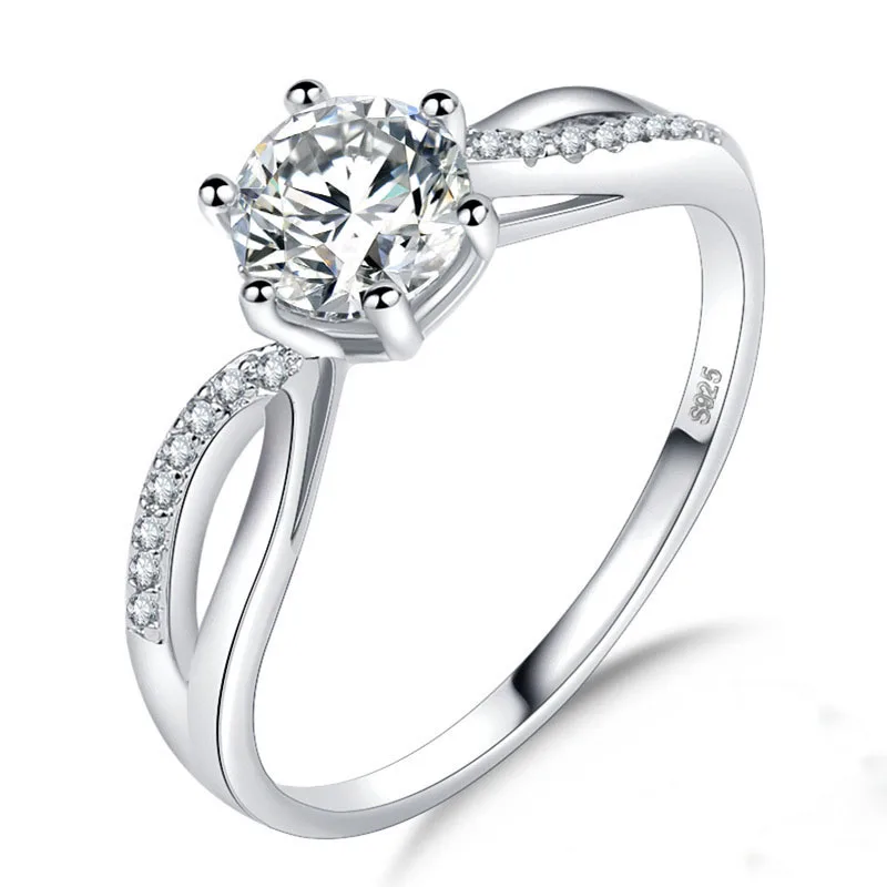 

2018 Simple 925 Sterling Silver Wedding Rings For Women Shiny Micro Inlay Cubic Zircon Jewelry Anniversary Engagement Ring