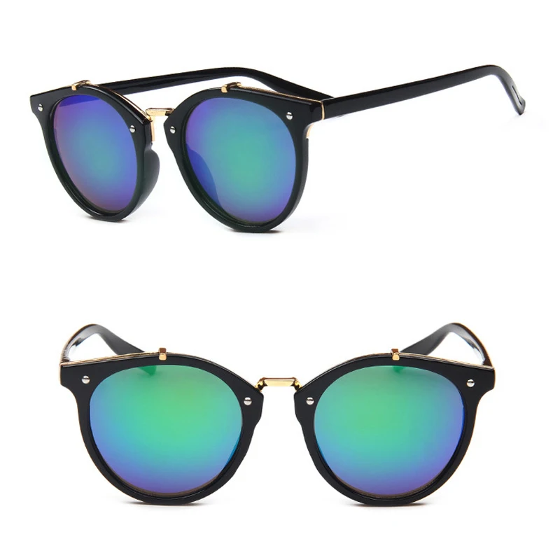 SIMPRECT, Ретро стиль, кошачий глаз, солнцезащитные очки для женщин,, Круглые, зеркальные, UV400, солнцезащитные очки, брендовые, дизайнерские, модные, Lunette De Soleil Femme - Цвет линз: 1
