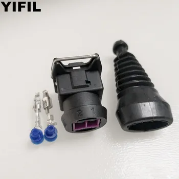 

50pcs/lot 2 Pin/Way EV1 Auto Fuel Injector Connector Plug With Rubber Boot Sleeve For Bosch VW Jetta Passat Audi 443 906 232