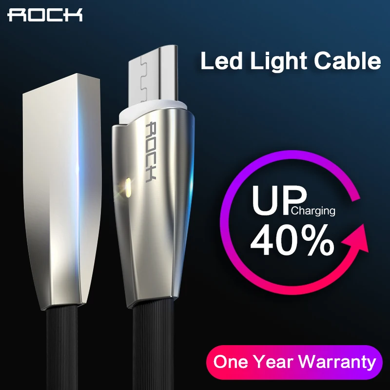 

3D LED Light Micro USB Cable, ROCK 2A Zinc Alloy Led Lamp Micro Cable for Galaxy Fast Charger Cable for Xiaomi for Huawei