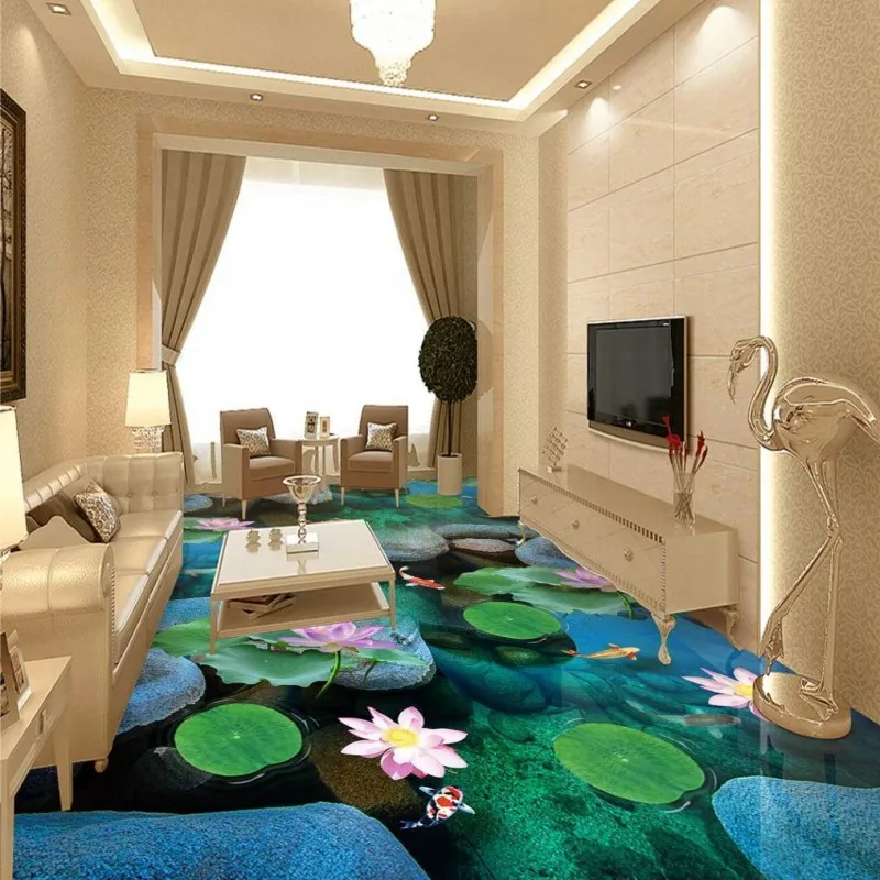 

Free shipping custom 3d floor waterproof self-adhesive chinese photo wallpaper mural Beautiful flowing water living room floor