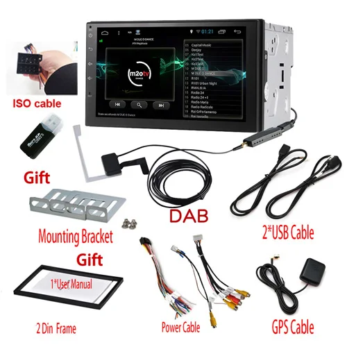 Rhythm dab Автомагнитола 2din Android 7,1 gps+ Wifi+ Bluetooth+ RDS+ радио+ четырехъядерный+ "+ экран 1024*600+ SWC Стерео для Nissan Volkswagen - Цвет: DAB ISO Cable