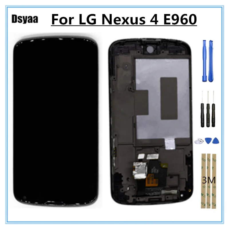 4,7 дюймовый для LG Google Nexus 4 E960 ЖК-дисплей кодирующий преобразователь сенсорного экрана в сборе для Nexus 4 ЖК-запчасти с рамкой