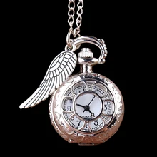 Блестящие серебряные карманные часы мини резьба крылья винтажные кварцевые карманные часы ожерелье, подвеска, цепочка часы подарки Relogio De Bolso