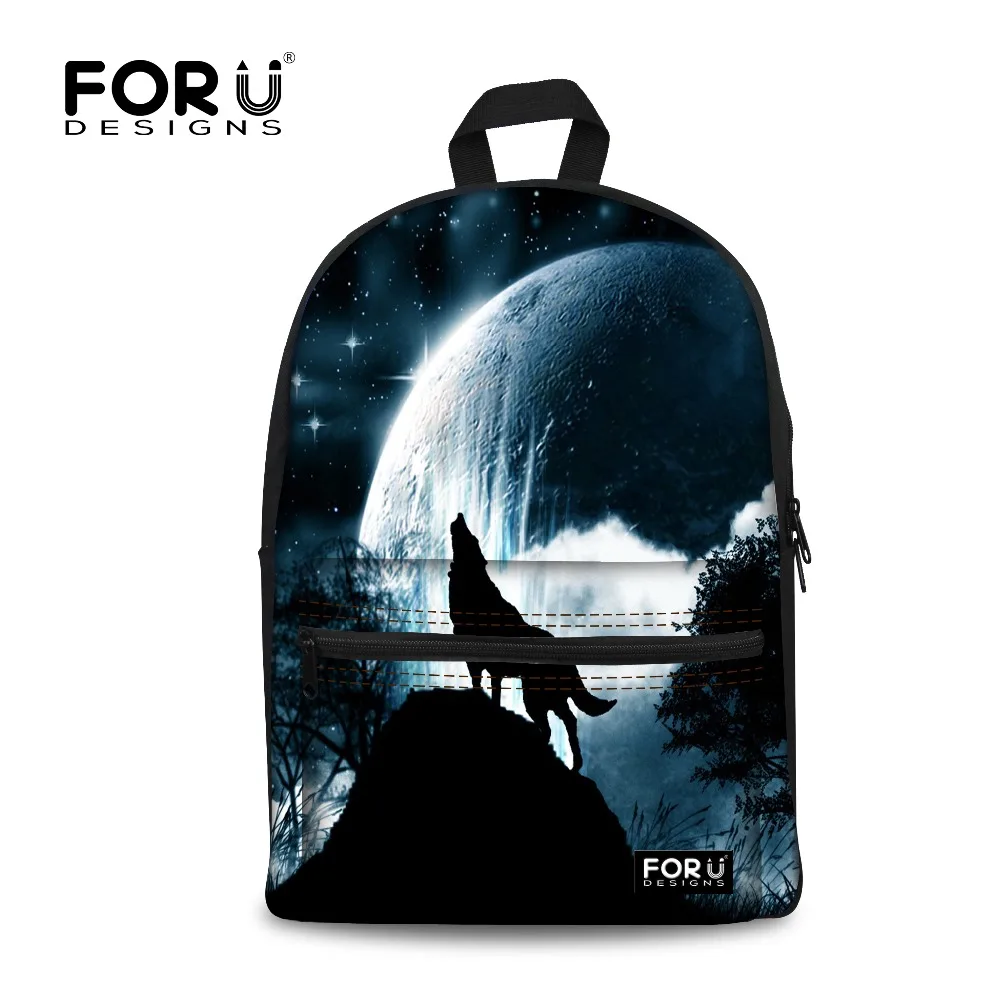 FORUDESIGNS Women Backpack School Bag for Teenagers Girls N Boys 3D Wolf Printing Backpacks Female Bagpack