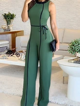 Newest Summer Women Elegant Stylish Office Casual Overalls Sleeveless Patchwork Contrast Piping Sleeveless Wide Leg Jumpsuit Newest Summer Women Elegant Stylish Office Casual Overalls Sleeveless Patchwork Contrast Piping Sleeveless Wide Leg Jumpsuit