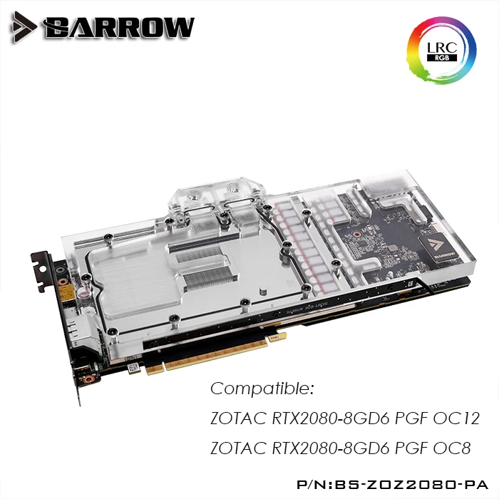 

ZOZ2080-PA Barrow gpu water block for ZOTAC RTX2080-8GD6 PGF OC12/OC 8 support light sync motherboard 5v 3pin header