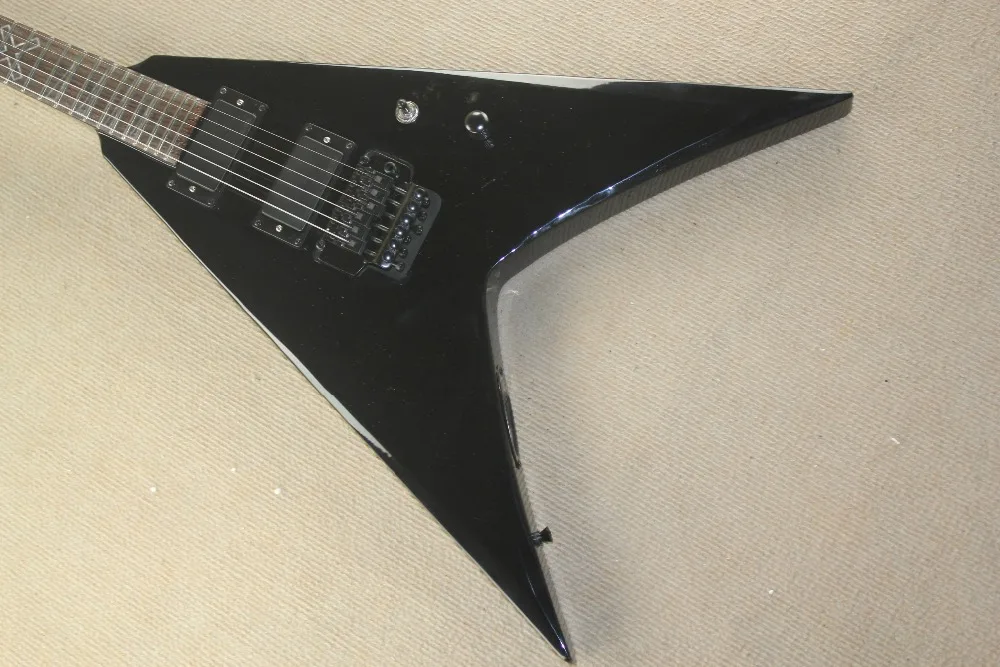 

Free shipping Custom shop Top Quality Jackson flying V black electric guitar with Active 2 pickups 10 25