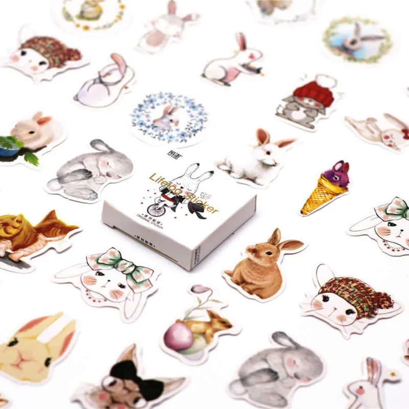 

45 Pcs/Pack Kawaii White rabbit Pattern Decoracion diary christmas stickers scrapbooking Stationery Sticker Student Supplies