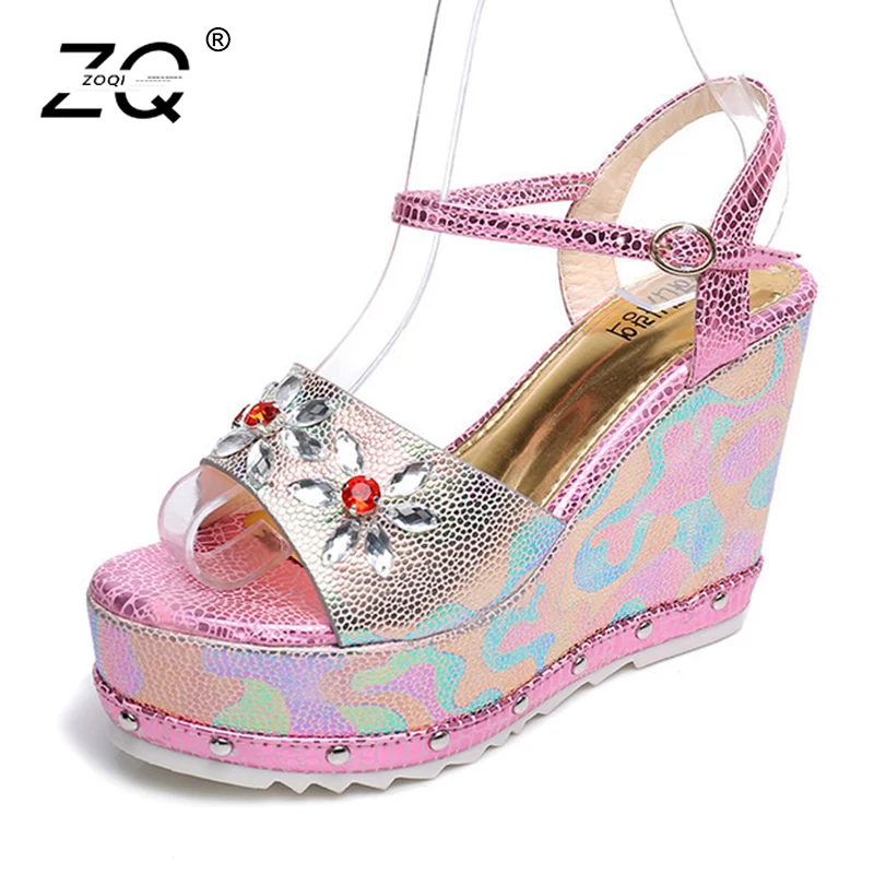 ZOQI Новинка; Лидер продаж летние женские босоножки 2018 Кристалл Модная обувь на высоком каблуке сандалии женская обувь Повседневное