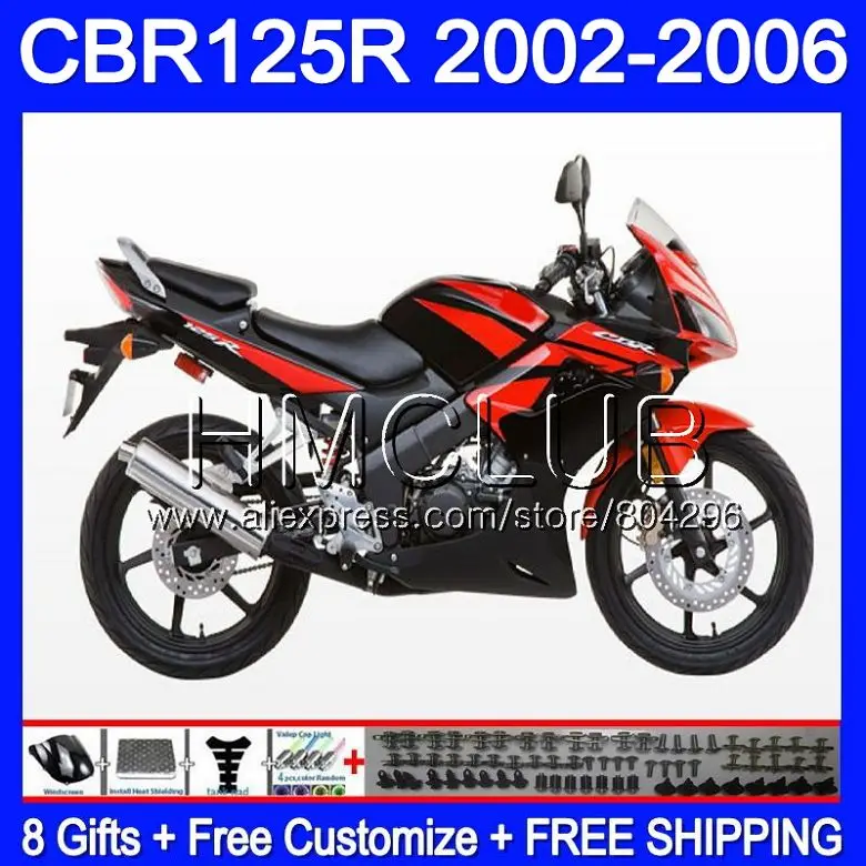 Корпус красного и черного цвета+ майка для HONDA 125CC CBR125RR CBR125R 02 03 04 05 06 75HM образования легкой пены. 3 CBR-125R CBR 125R 2002 2003 2004 2005 2006 обтекатель - Цвет: No. 1