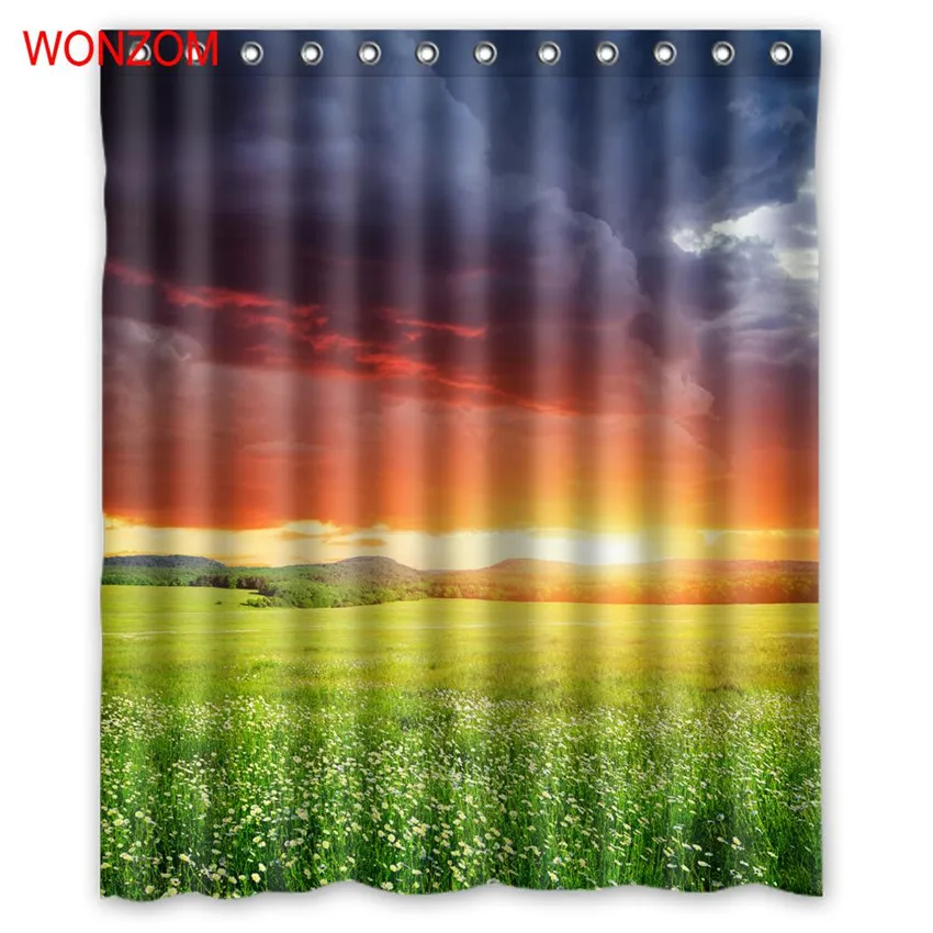 Wonzom Green Sea Shower Curtains With 12 Hooks For Bathroom Decor