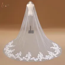 One Layer Lace Edge Ivory Cathedral Wedding Veil With Comb Long Bridal Veils Applique Wedding Accessories voile mariage