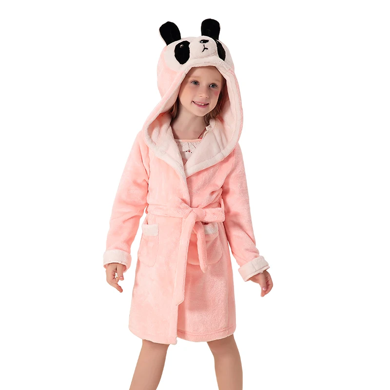 KAMIWA Baby Girls Winter Pajamas Coral Velvet Robes Hooded Sleepwear