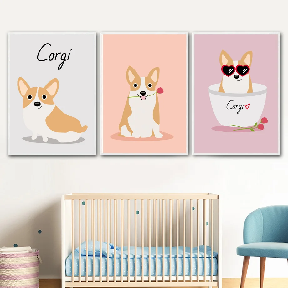 

Cartoon Corgi Dog Bowl Wall Art Canvas Painting Posters And Prints Nordic Poster Animals Wall Pictures For Kids Room Home Decor