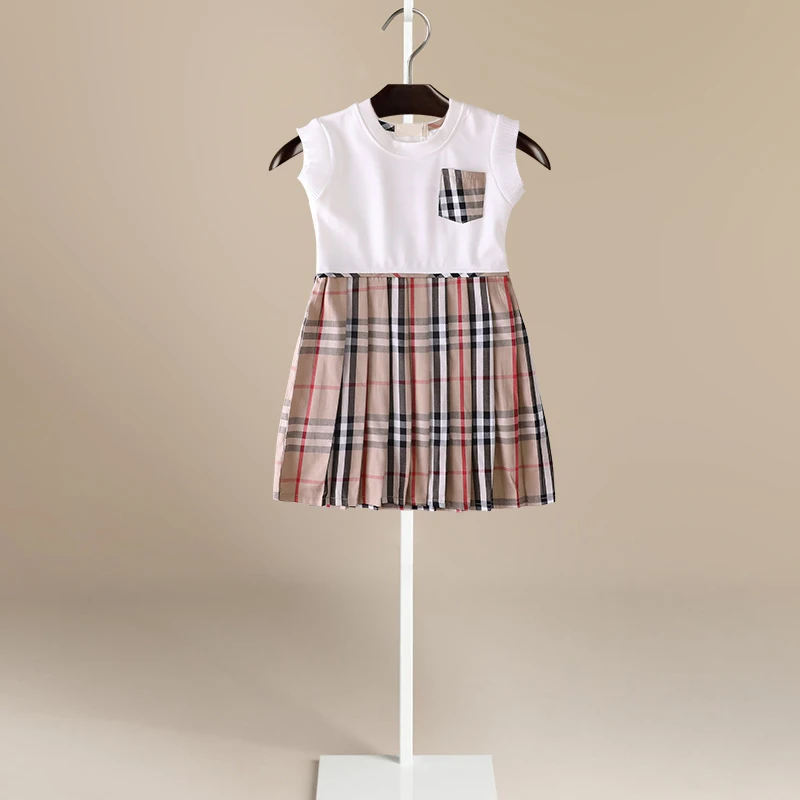 

HSSCZL 3-8Y baby kids girls clothes British style girls plaid dresses 2019 summer new children's soft princess dress sleeveless