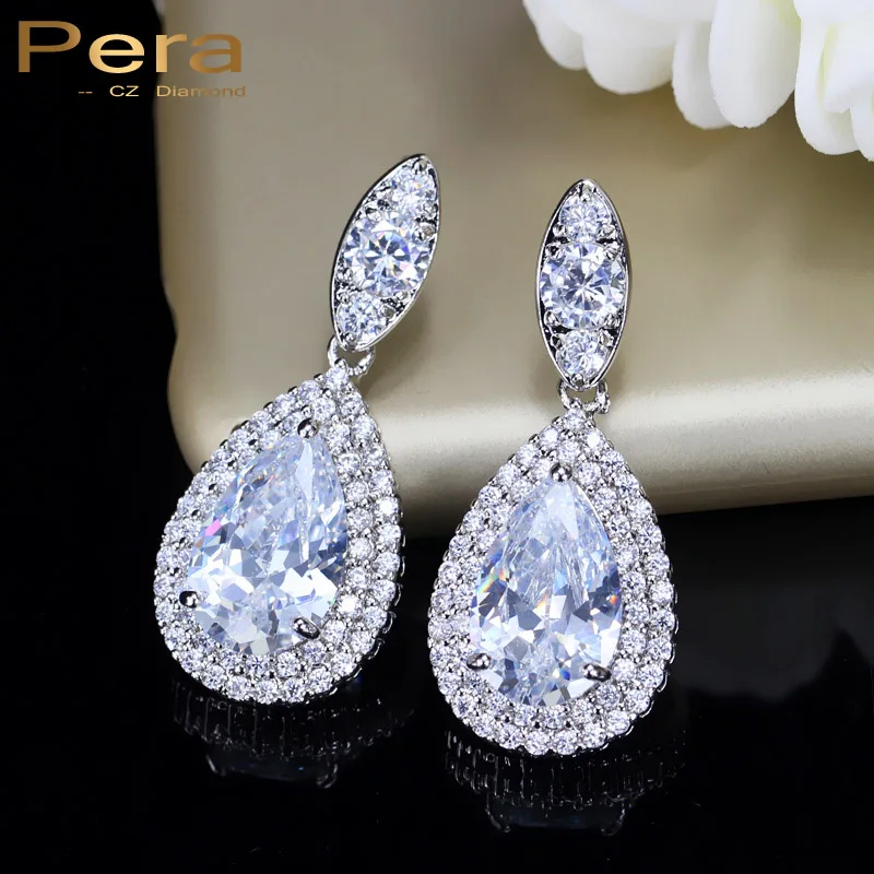 Pera Dubai Women Wedding Costume Jewelry White Gold Color Cubic Pera Dubai Women Wedding Costume Jewelry White Gold Color Cubic Zirconia Crystal Tear Drop Clic Earrings For Brides E096 In From